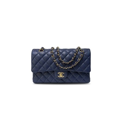 CHANEL MASTER NAVY BLUE QUILTED CAVIAR JUMBO CLASSIC DOUBLE FLAP BAG PALE GOLD HARDWARE (30*20*10cm)